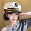 Britischer Stil Flache Kappe Kapitän Marinehut Damen Sommer Hottie Foto Matrosenhut Gesicht Zeigen Kleines Retro Barett Trend