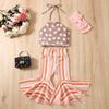 New Girls Halter Top Striped Flared Pants Suit
