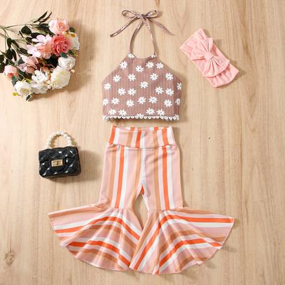 New Girls Halter Top Striped Flared Pants Suit