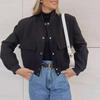Women Fashion with Pockets Bomber Jacket Coats Vintage Long Sleeve Front Button Casual Female Outerwear Chic Tops