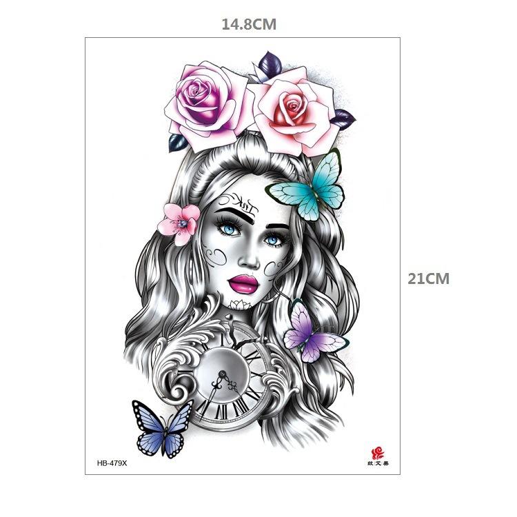 Clown Mouth Flower Body English Color Lion Tiger Half Arm Animal Pattern Water Transfer Simulation Tattoo Sticker