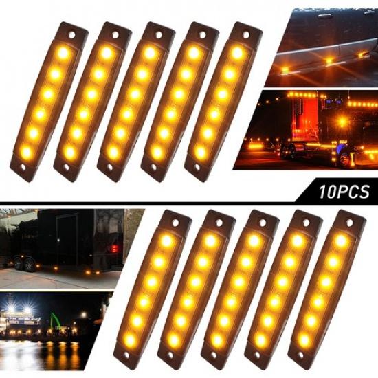 10x Amber 6 LED Side Clearance Marker Lights for RV Car Truck Trailer Pickup 12V