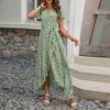 Women's Summer Floral High Waist Bohemian Dress Casual Hawaiian Flowing V Neck Holiday Dress