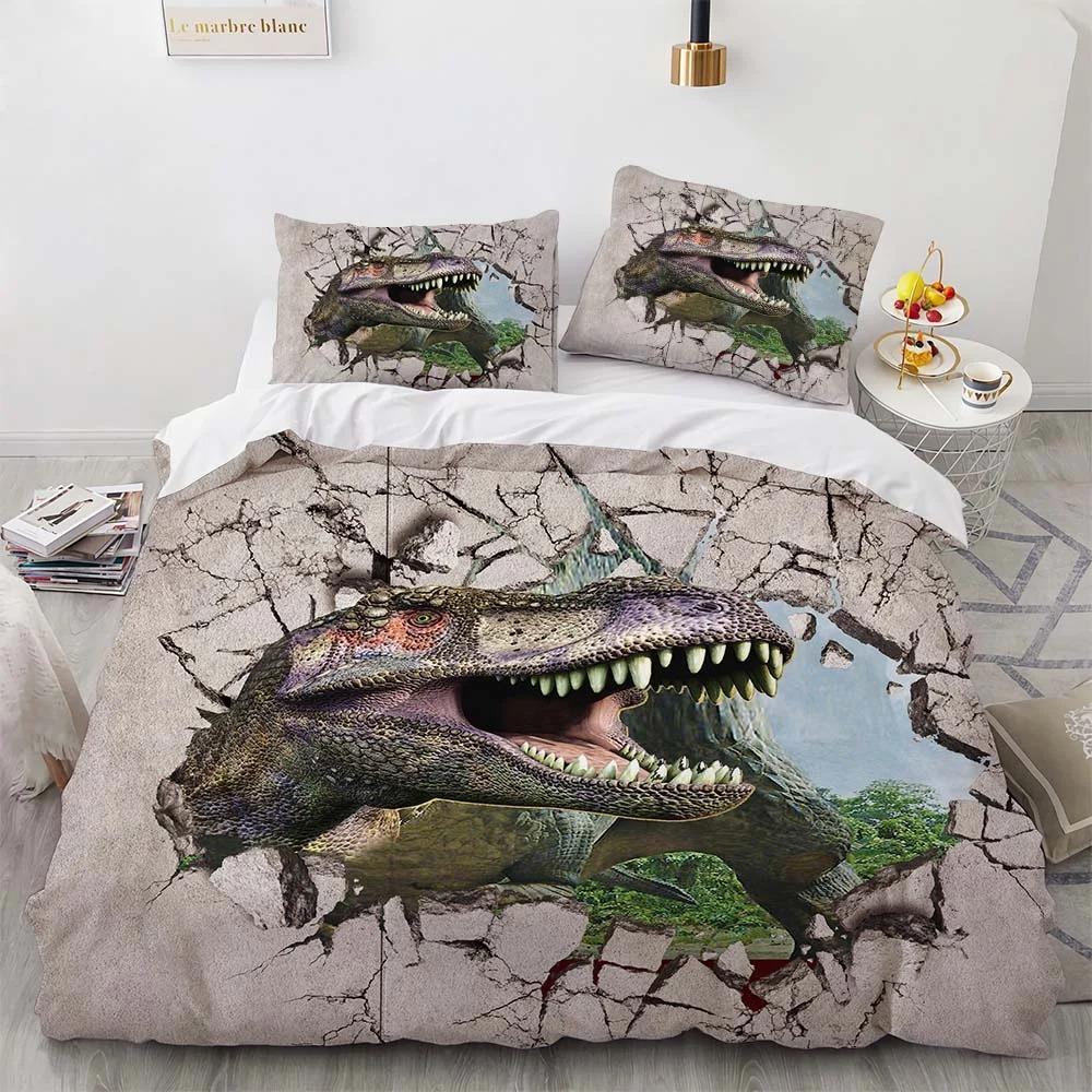 Dinosaur Duvet Cover Set King Queen Size For Kids Boys Girls Polyester Bedding Set Cartoon Wild Animals Pattern Comforter Cover