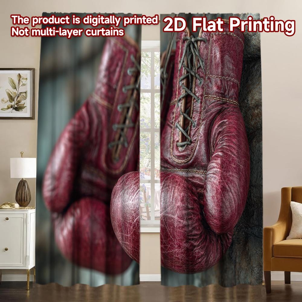 

Semi Sheer Flat Printing Boxing Gloves Hook Popular Curtains Polyester Decorations Home Use Curtain Set Of 2 Made Washable W100*H70(CM)-Rod Pocket&2PCS