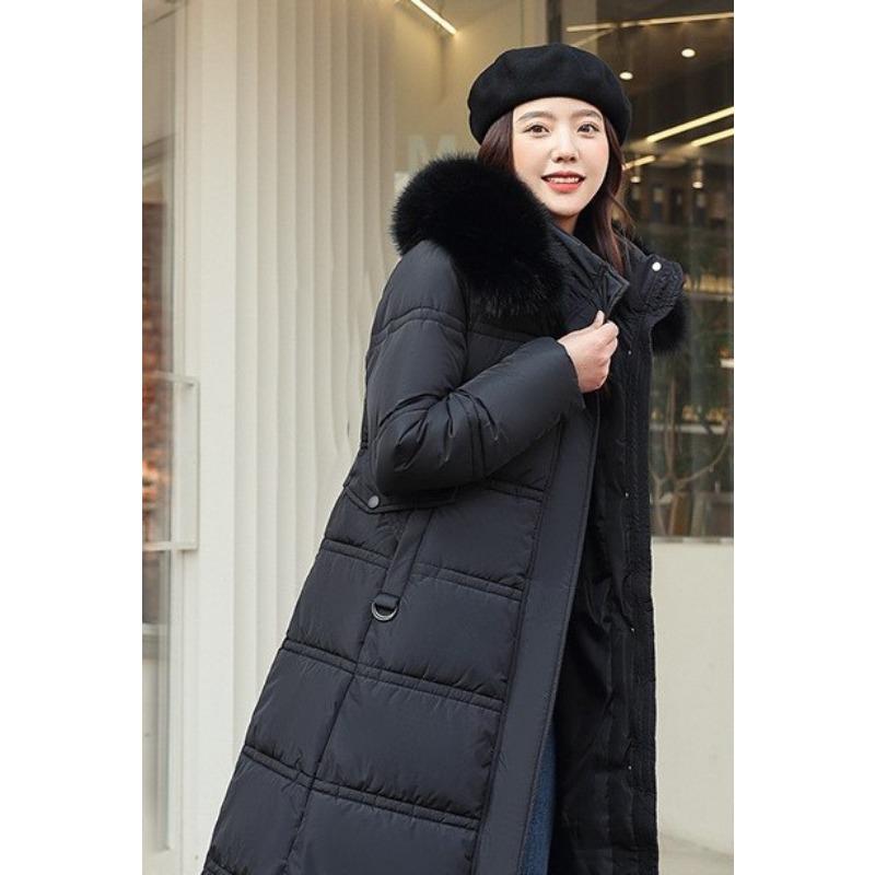 Winter New Down Cotton-padded Clothes Women's Long Over-knee Large Fur-neck Cotton-padded Clothes Thickened Loose Large-size Cotton-padded Jacket