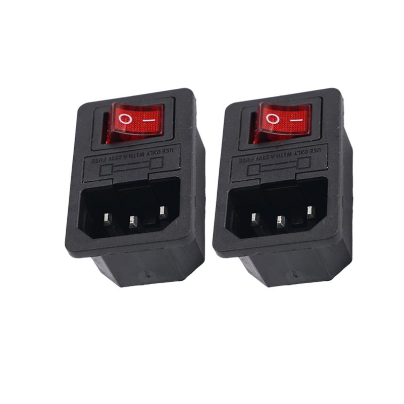 Red Rocker Switch Fuse IEC320 C14 Inlet Power Socket Fuse Switch Connector Plug Connector with 10A Fuse Switch 1/2PCS