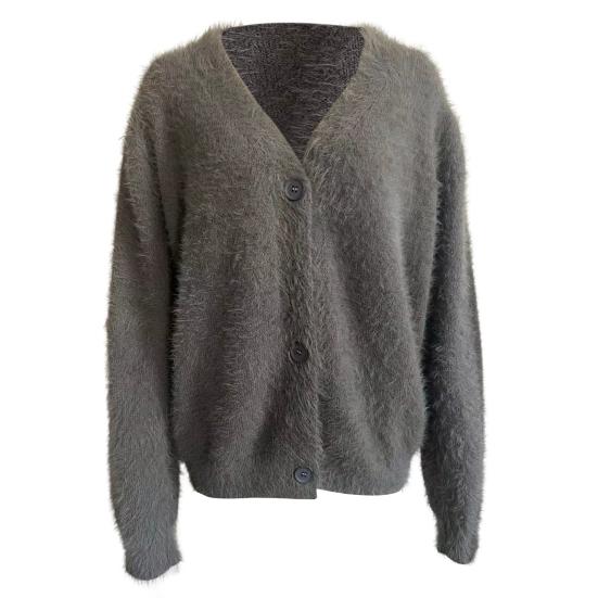 Women Knitting Coat V-Neck Long Sleeve Solid Color Single Breasted Sweater Coat Loose Fit Stretchy Outwear