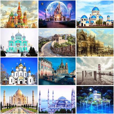 5D Diamond Painting Street Mosaic Cross Stitch Architecture Landscape Diamond Embroidery Sale Winter Home Decor Gift