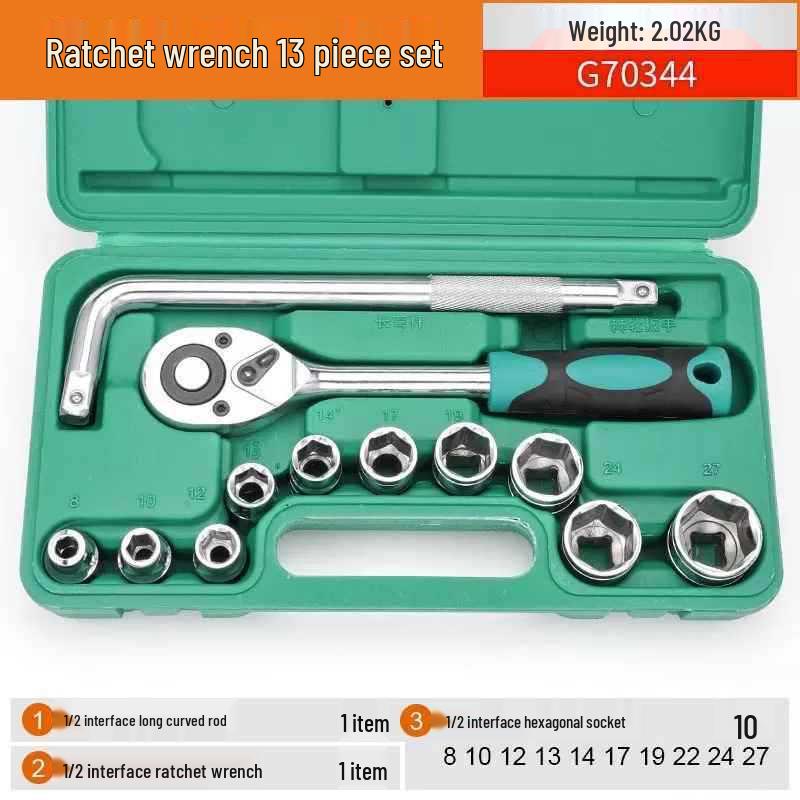Extended Electric Socket Wrench Set with Large, Medium & Small Hexagonal Air Gun Heads for Auto Repair