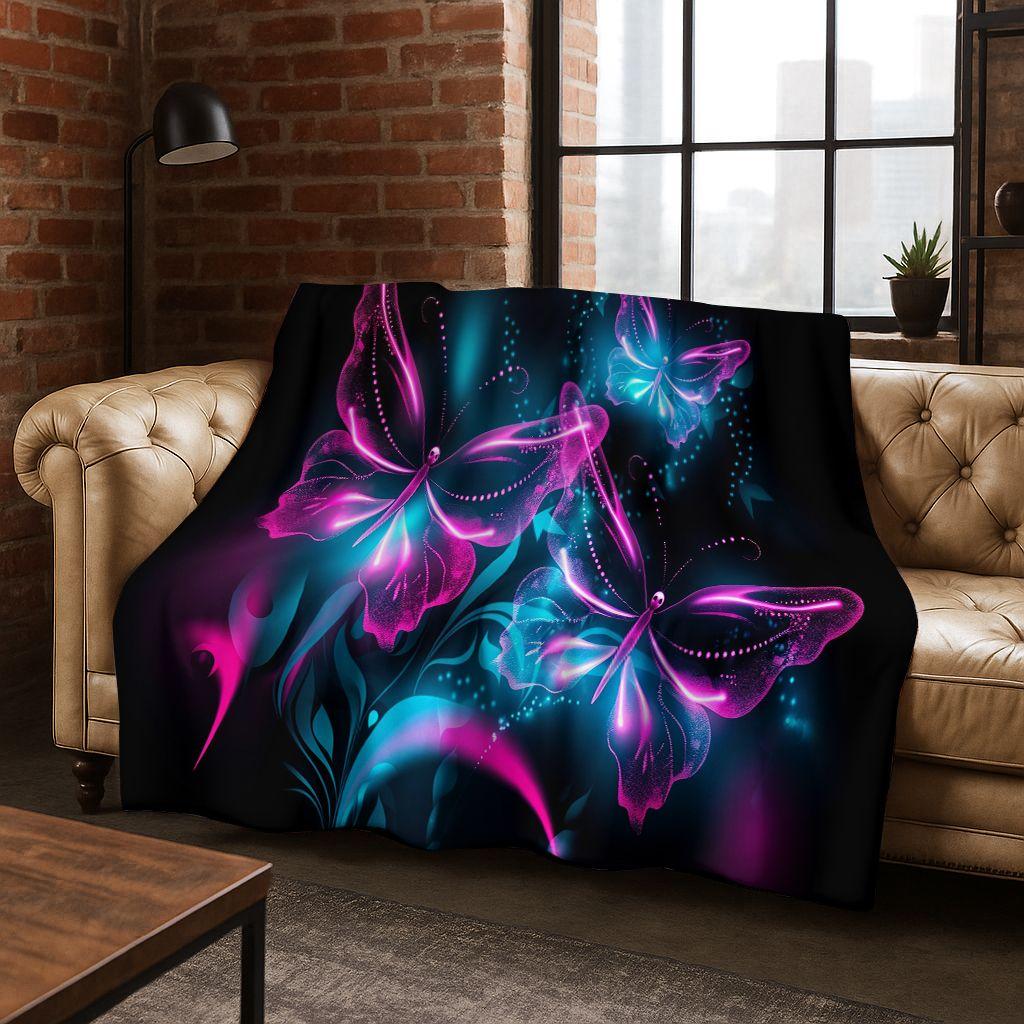 26 Style Dream Butterfly Flower Cartoon Flannel Blanket,Cozy Soft Throw Blanket for Home Bedroom Bed Sofa Picnic Cover Gift Kids