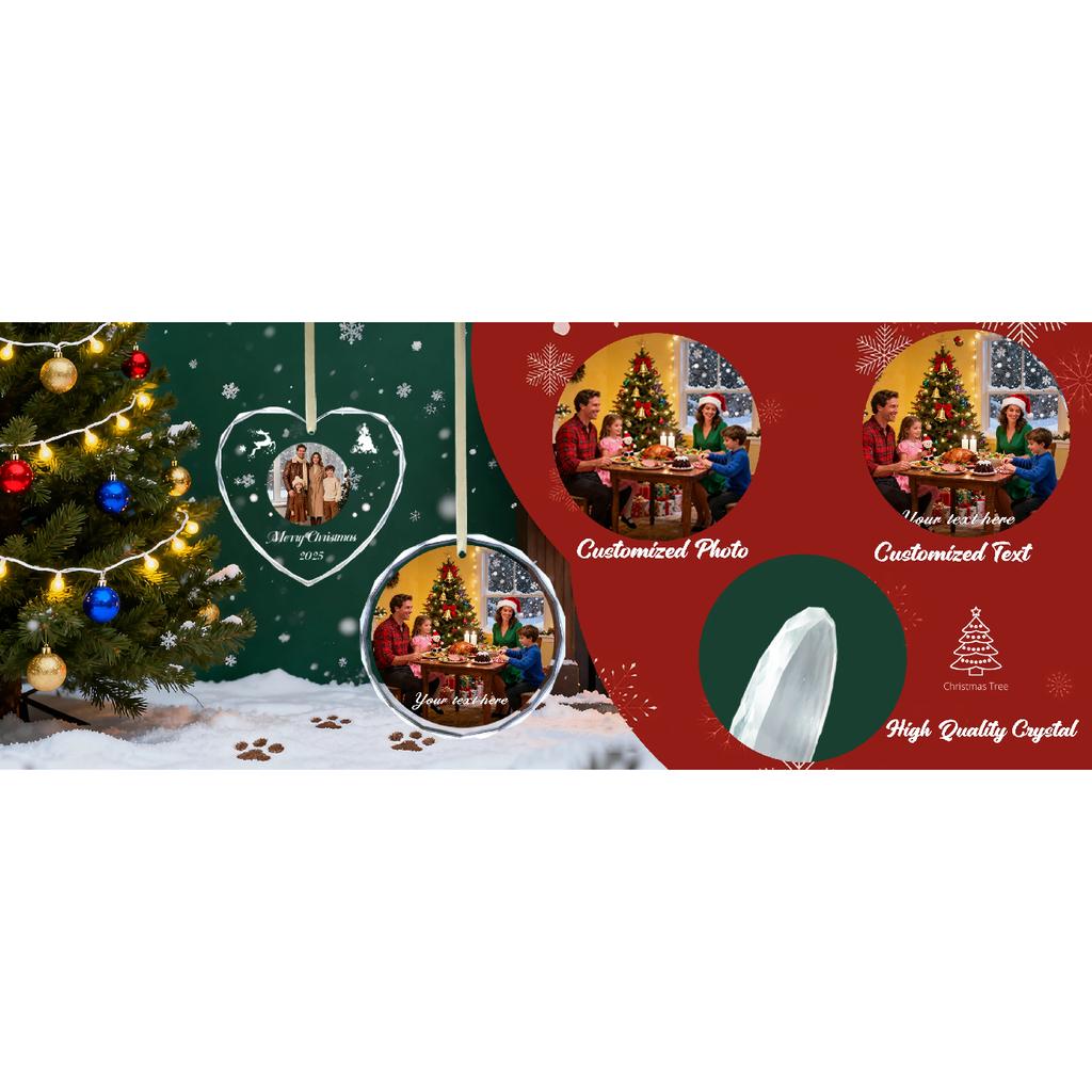 Personalized Christmas Ornament ,Custom Photo Crystal Pendant, Unique Christmas Gift For Couples,Family Home Xmas Tree Decor