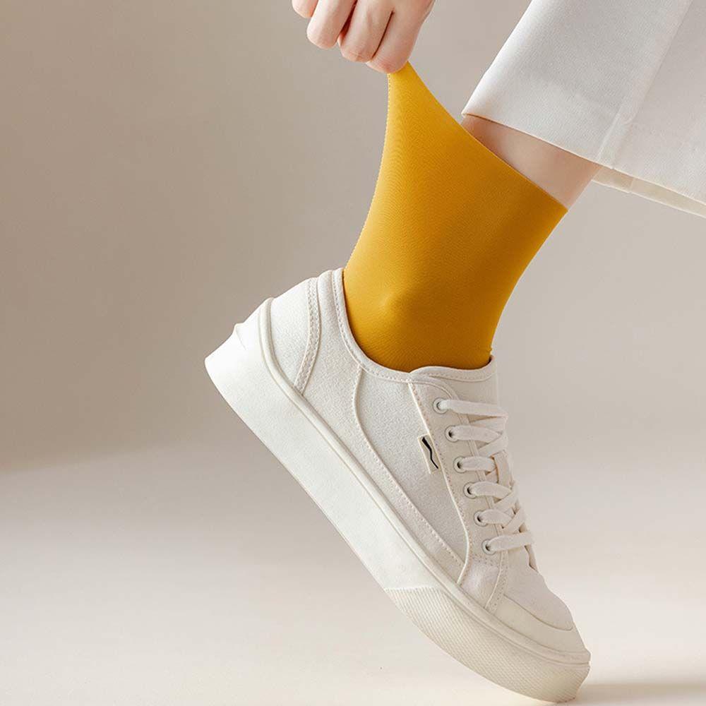 Thin Girls Seamless Any Cut Ice Silk Solid Color Middle Tube Socks Pile Socks Hosiery Women's Socks