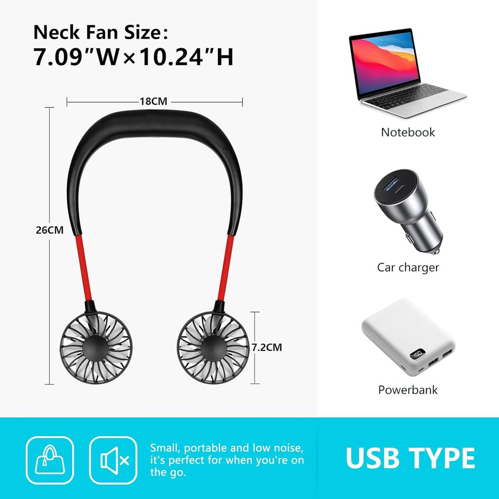 Rechargeable Mini Portable Plastic Hanging Neck Fan USB Rechargeable Electric Wearable Neckband Sport Fan for Household Use