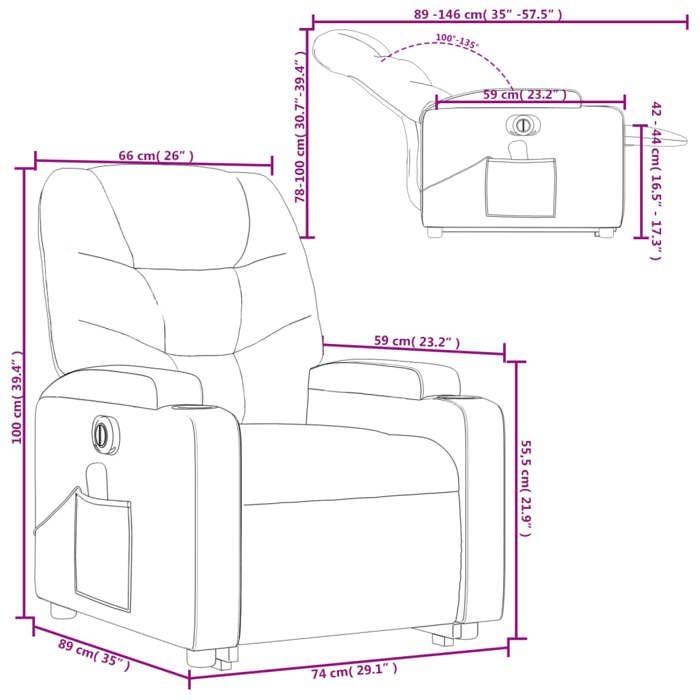VidaXL Electric Massage Recliner, Relaxation Chair with Adjustable Backrest and Footrest, Seat of 3204682