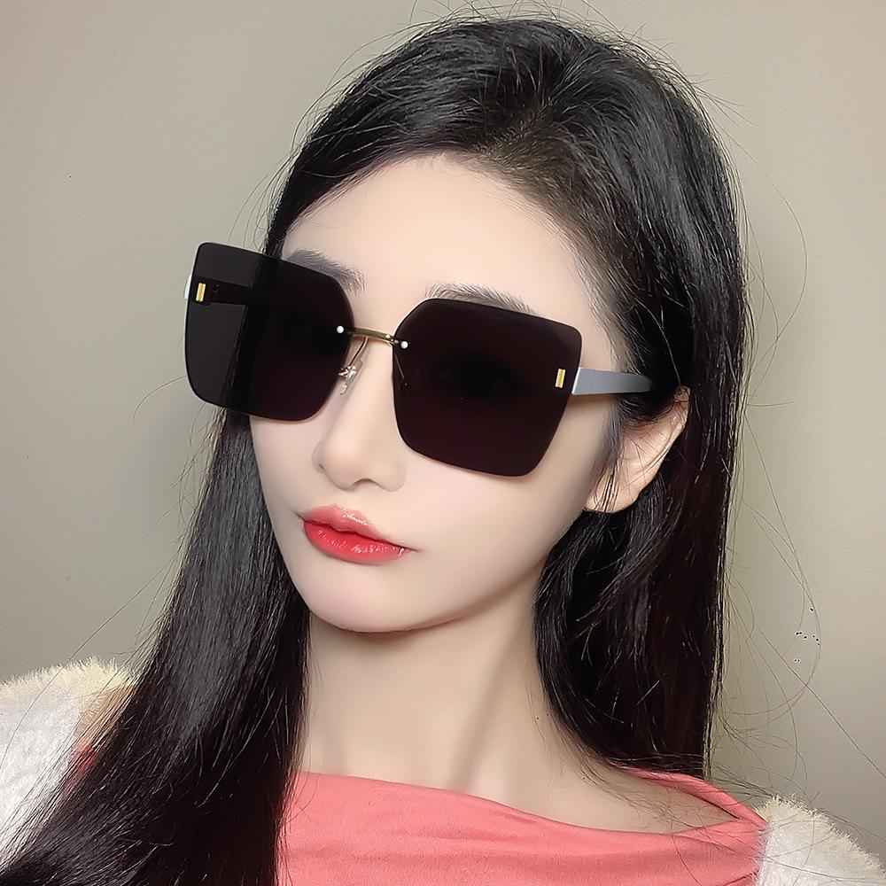 2023 Damen Randlose Sonnenbrille im koreanischen Stil, trendig, retro, UV-Schutz