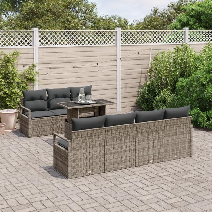 VidaXL Ensemble de Canapé de Jardin 8 Pièces avec Coussins Gris Poly Rattan 3357502