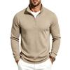 Men Solid Waffle Textured Half Zip Sweatshirt Stand Collar Long Sleeve Casual Knit Pullover Tops