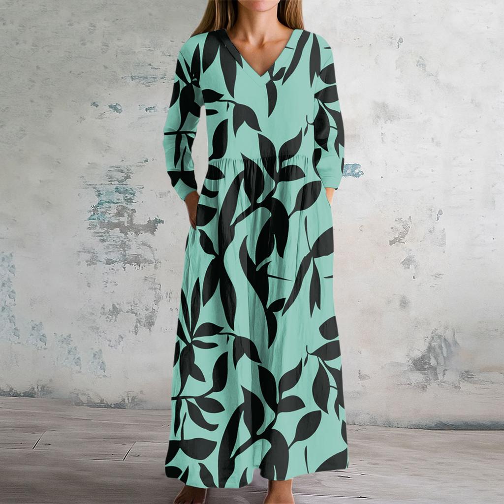 Women's Fashion Dress Spring V-neck Long Sleeve Dress