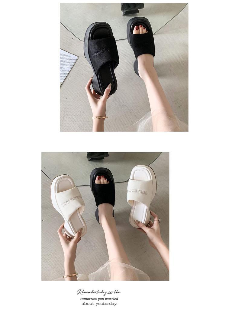 Women's 2023 Summer Square Toe Thick-Soled Platform Sandals - European & American Style Casual One-Strap Slippers