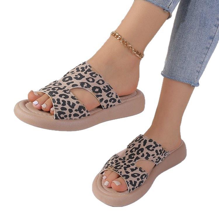 Retro Fashion Platform Bag Heel Sandals Women's Summer Wear 2025 New High-end Light Luxury Leopard Print Two Wear Beach Shoes