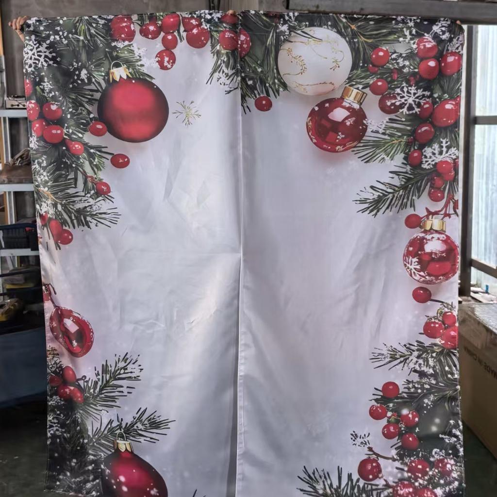 Party Essential Red Berries Pattern 2PCS Christmas Printed Curtains Luxurious Style Xmas Ball Holiday Windowcurtain