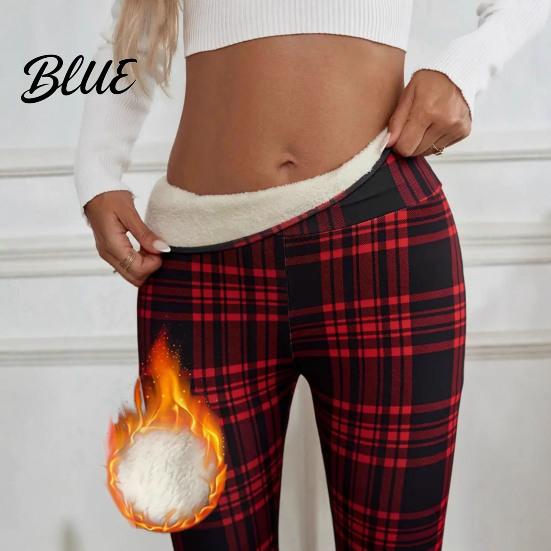 Dehnbare Freizeithosen Warme Winter Karomuster Elastizität Leggings Damen Hohe Verdickte Samtfutter Unterteile