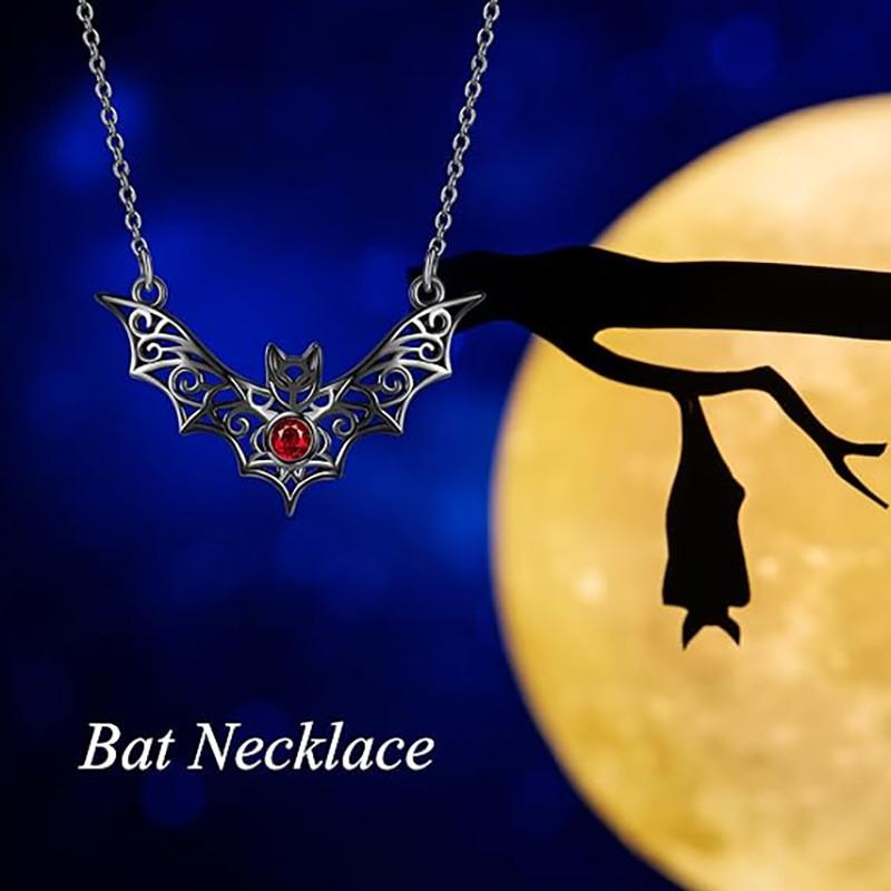 Vampire Inspired Hollow Bat Necklace With Faux Ruby Alloy Chain Halloween For