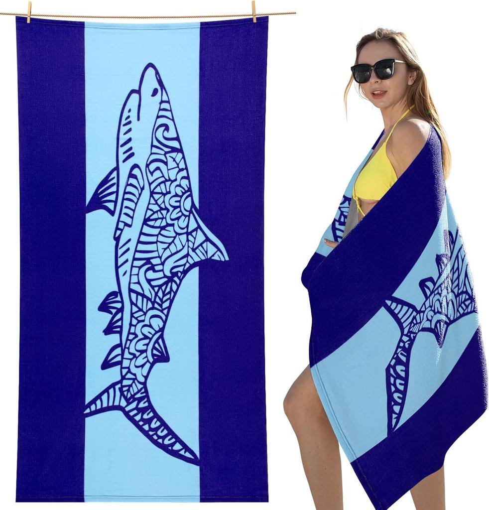 Ozean Delfin Druck Strandtuch Blaue Streifen Maritime Themen Schnelltrocknend Sandfrei Leichtes Handtuch für Strand Pool Reisen