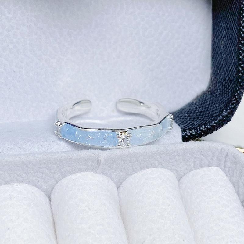 Blue Ocean Enamel Oil Dripping Starlight Open Ring Girlfriend Pair Ring Personality Light Luxury High Sense Couple Index Finger Ring
