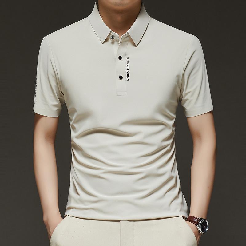 

Men s Ice Silk Short Sleeve Polo Shirt - 2026 Summer Business Casual, Breathable, Cool Lapel Tee XL вершковий/білий