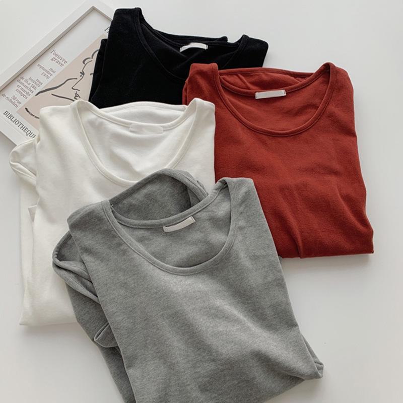 Women's Plus Size Cotton Long Sleeve Curved Hem T-Shirt for Autumn