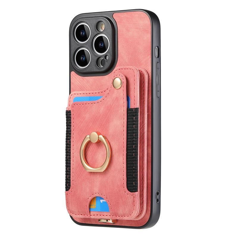 Luxury Retro PU Leather Phone Case With Magnetic Wallet Card Slot Ring Holder Phone Cover for iPhone 15 14 13 Pro Max