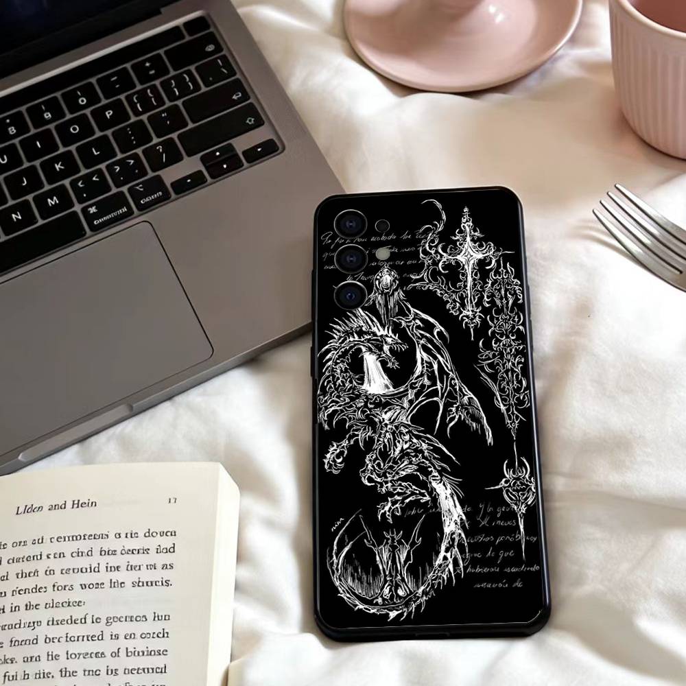G-Gothic Cyber Sigil Cross Phone Case For Samsung S25,24,23,22,30,21,10,9,Ultra,Plus,Lite,FE,4,5 G Soft Black Case
