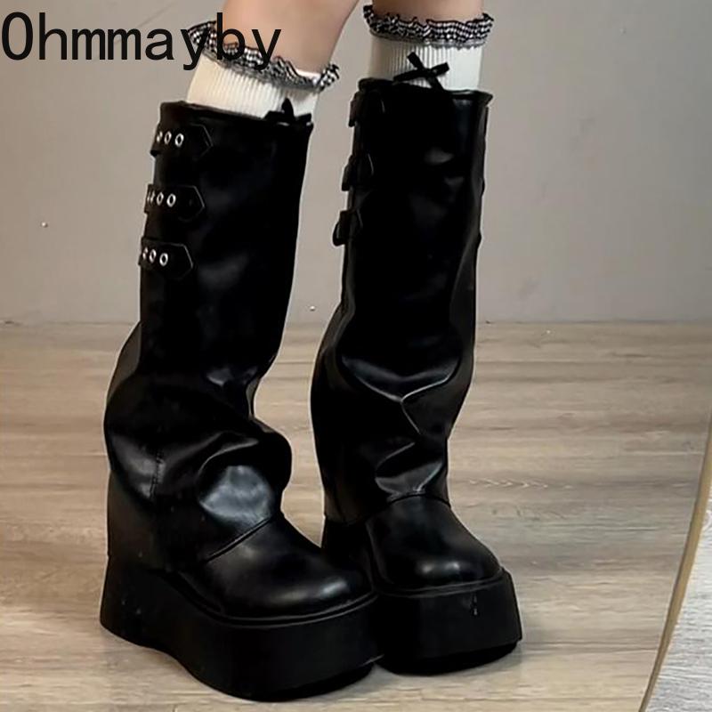 Designer Punk Style Women Trouser Legs Long Boots Fashion Female Thick Bottom Knee High Booties De Mujer