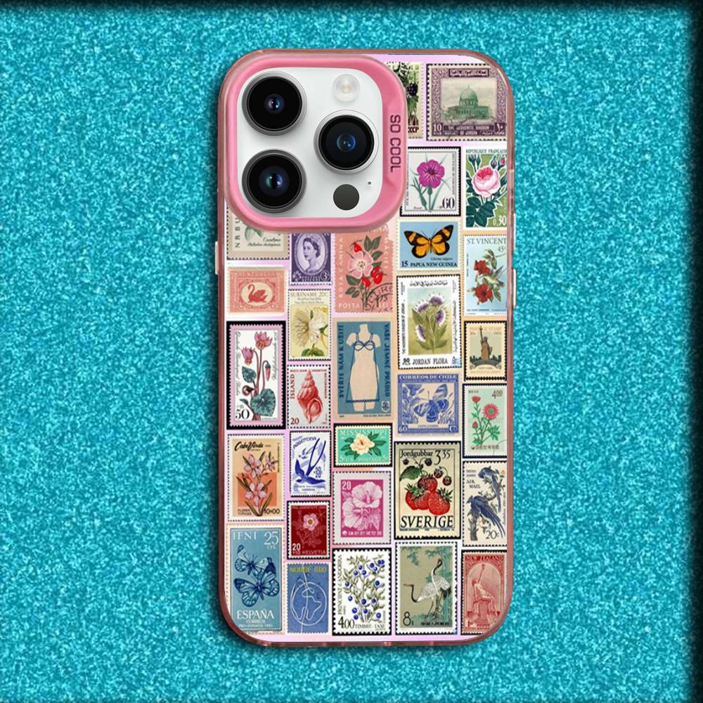 

Stamp Pattern Phone Case For iPhone 16,15,14,13,12,11,Mini,Pro,MAX Pink Matte Silicone Cover iPhone15