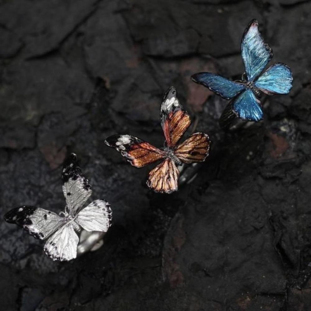 Vintage Dreamlike Butterfly Ring Shiny Opening Ring Stackable Realistic Butterfly Ring  Women Men