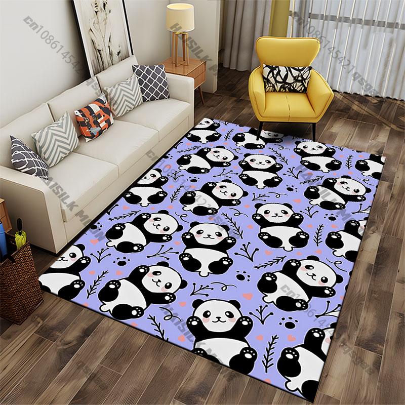 Cute Playful Panda Pattern Carpet Yoga Living Room Room Decor Children's Crawling Mat Doormat Area Rug Games Mat