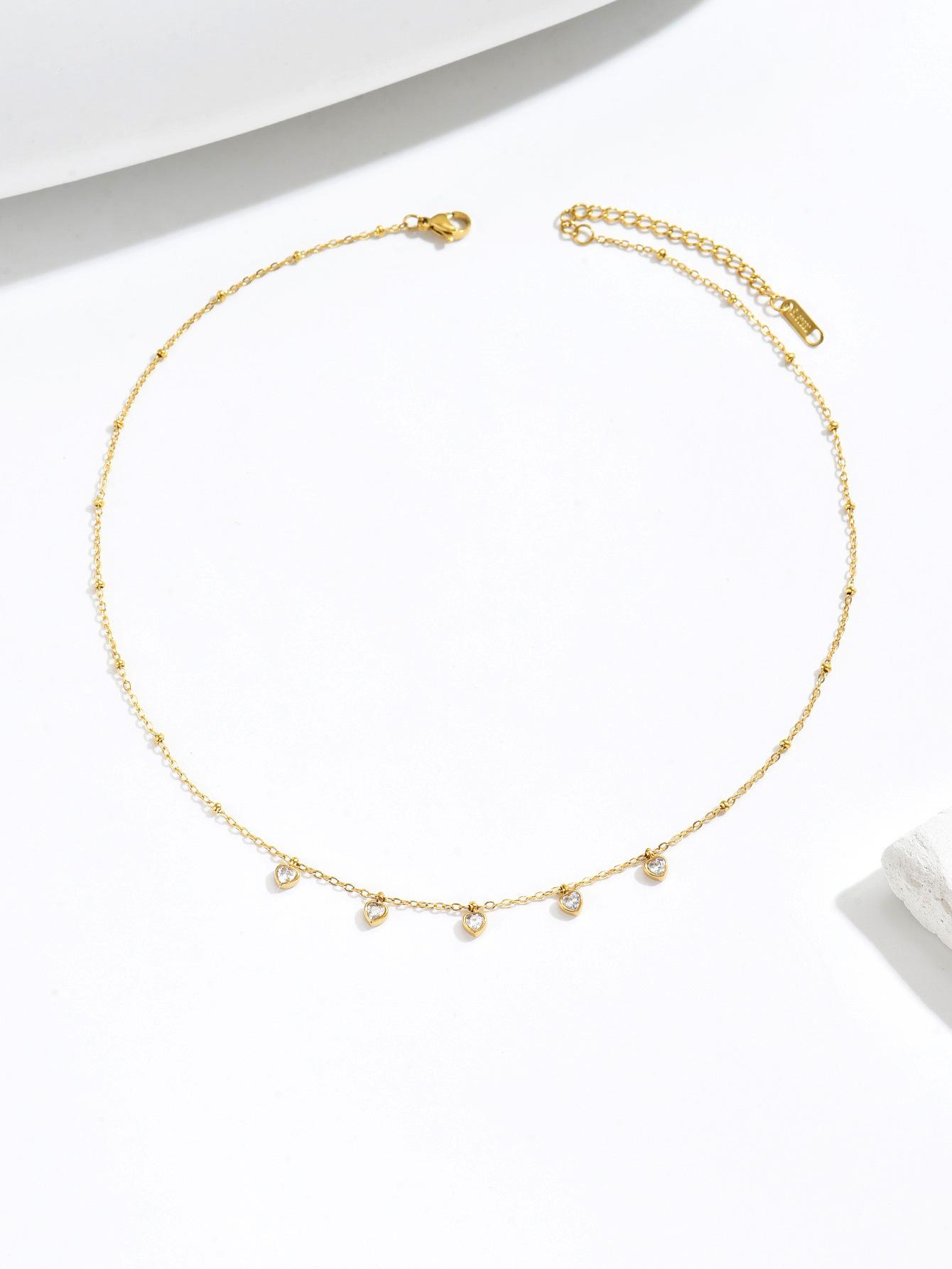 Fashionable Luxurious Stainless Steel 18K Gold Plated Bamboo Heart-shaped Zircon Pendant Necklace High-end Romantic Gift Jewelry золотой