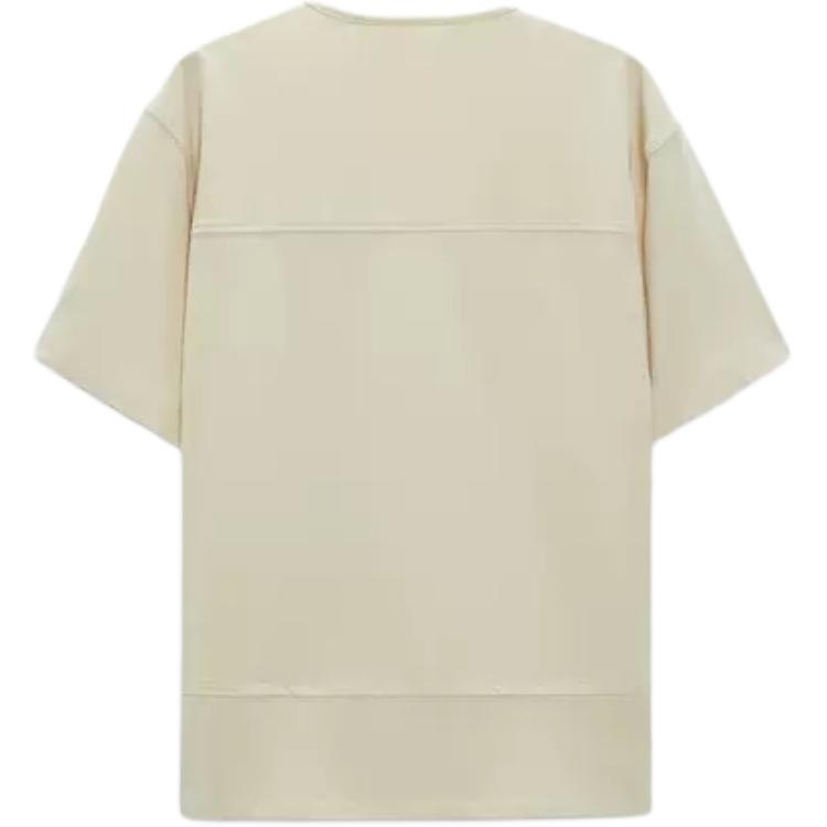 Zara Cotton Linen Pocket Detail Round Neck Short Sleeve T-Shirt Men Tops Beige 7545260-052
