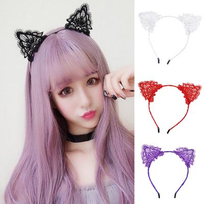 Mädchen Kinder süße schwarze Katze Ohr Headwear Party Spitze Haar Kopf Bands Stirnband