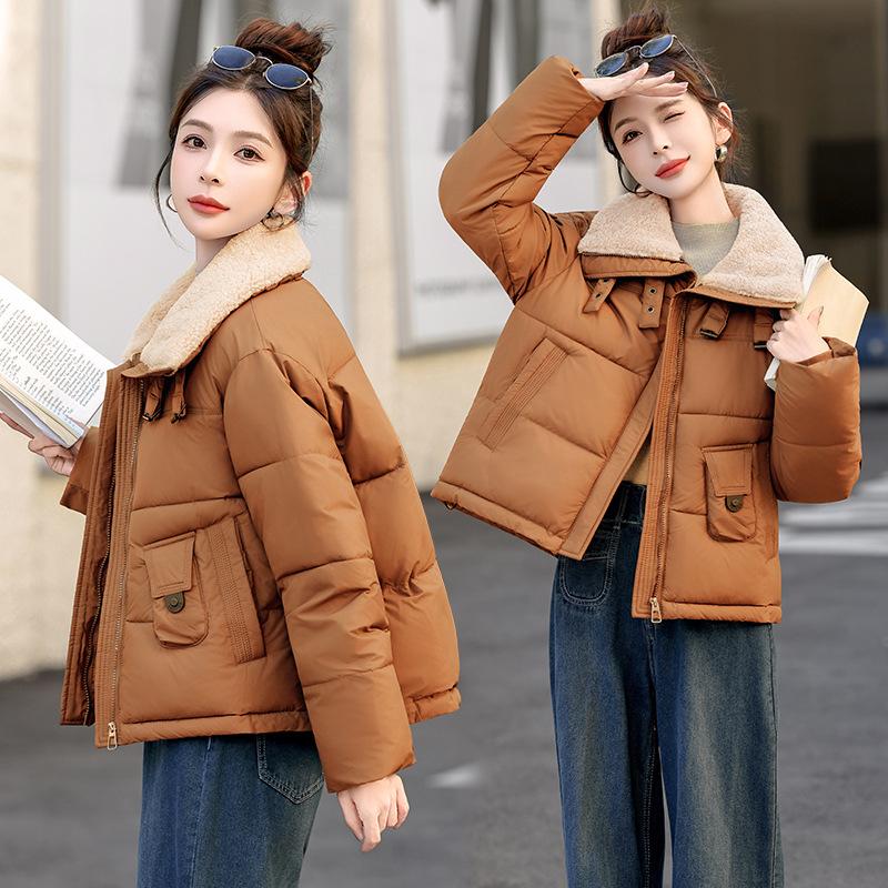 Women's new plush lapel short cold lightweight thickened padded fluffy warm loose high-quality fabric casual sports cotton clothing