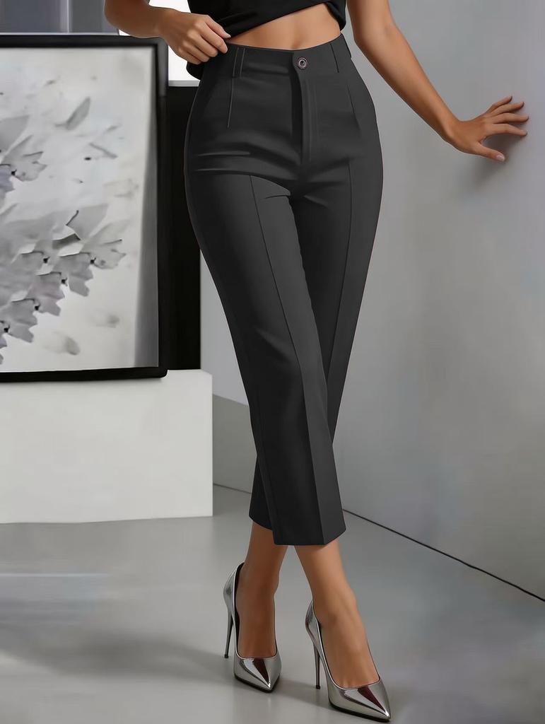 2026 New European and American Cross-border Amazon Foreign Trade Solid Color High Waist Drape Straight Simple Suit Nine-point Pants Women's Clothing
