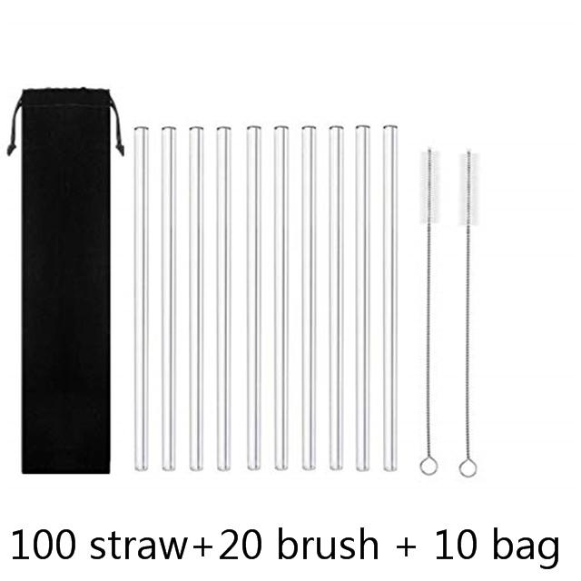 100Pcs Reusable Drinking Glass Straws 20cmx8 mm For Smoothies, Tea, Juice --10Pack With 20Pcs Cleaning Brush Barware