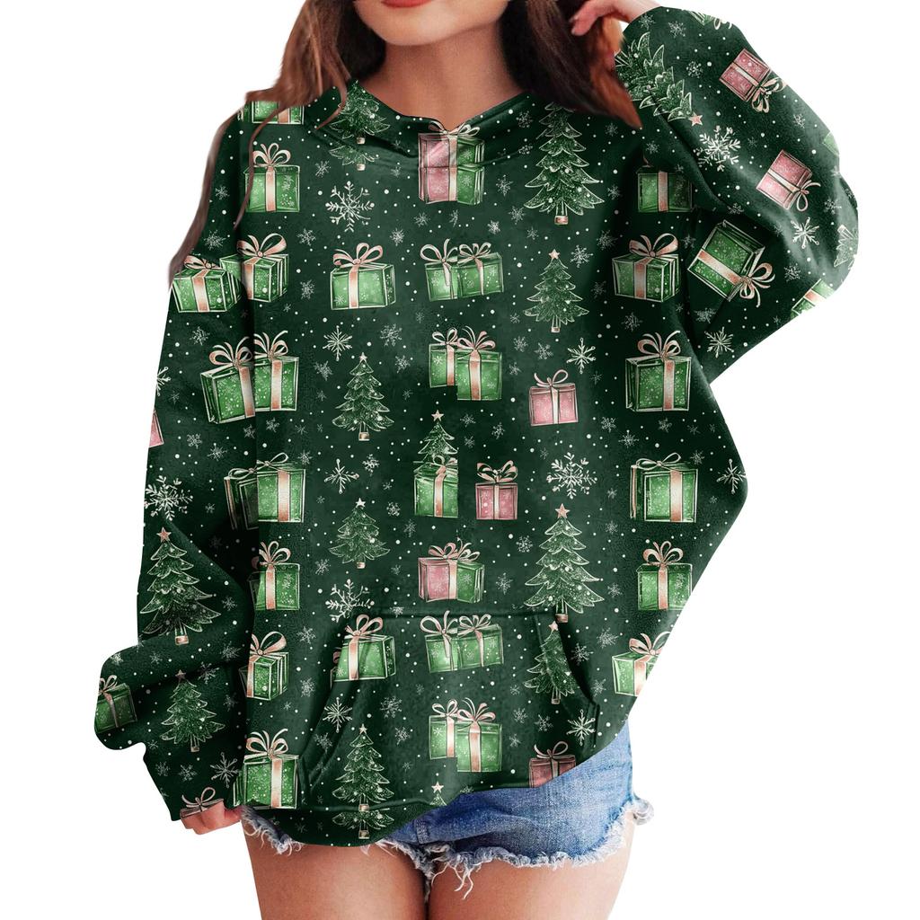 Sweatshirts Til Teen Piger Hættetrøjer Langærmet Snoretræk Pullover Sød Oversized Hættetrøje Juledag