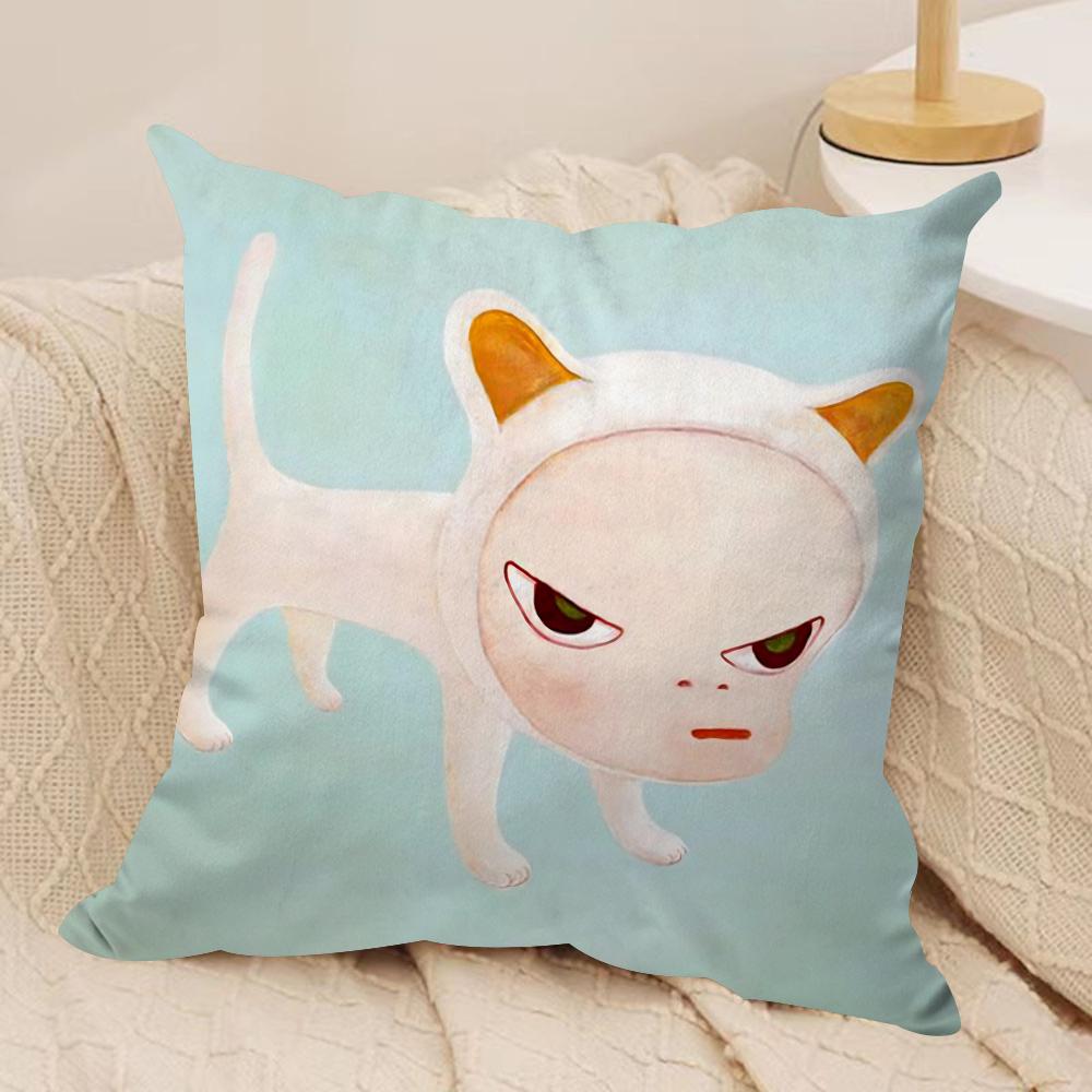 YYoshitomo Nara DDoll Cushion Cover Soft Plush Fabric DoubleSided Printed Sofa Cushion Cover for All Seasons Home Decor Gift