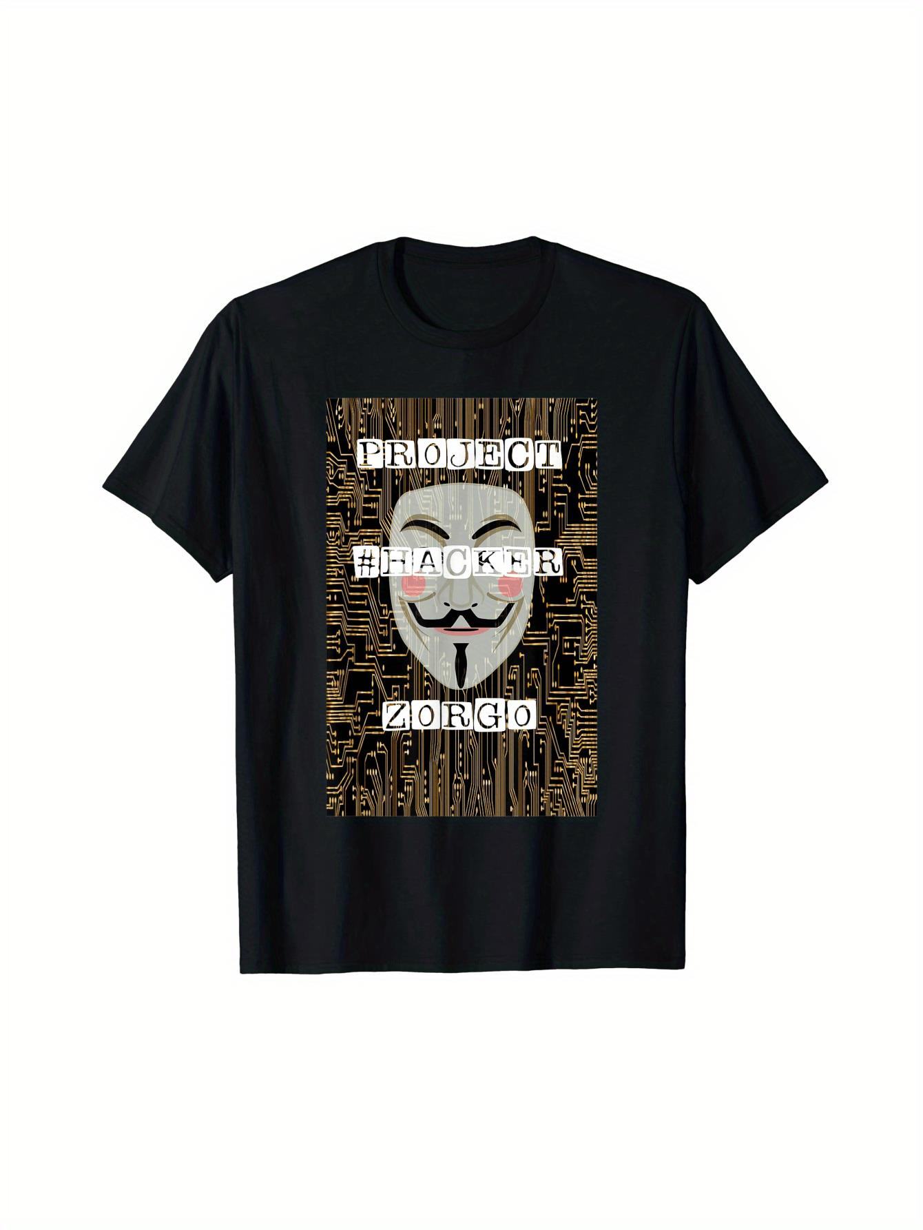

Men S Anonymous Hacker T-Shirt- Anonymous Mask& Guy Fawkes Graphic With#Freehugs Print- Casual Tee for Tech Events L