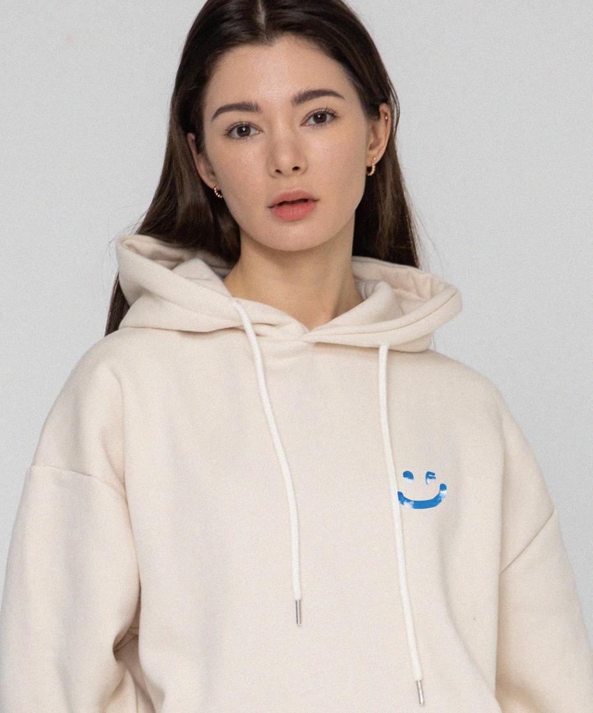 [Unisex] Sky Cloud Drawing Smile Hoodie_Cream