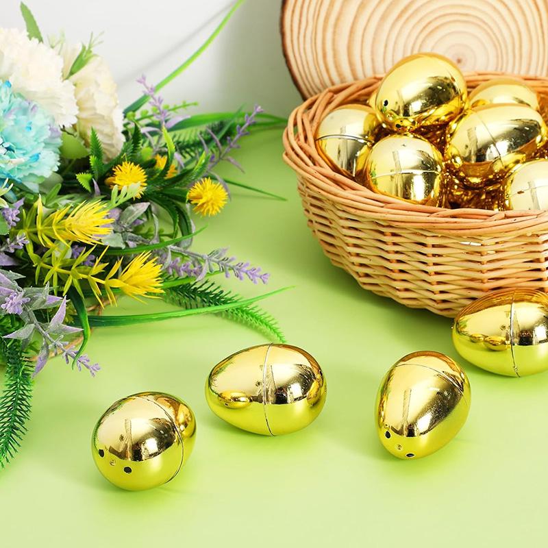 6-24pcs Golden Easter Eggs Plastic Fillable Egg Easter Egg Hunt Game Prizes Home Decoration Supplies Kids Birthday Party Favors