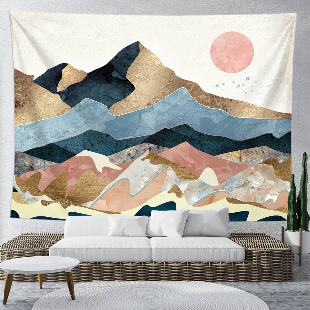 

Эстетический абстрактный окрашенный горный лесной гобелен пейзаж настенный ковер натуральный горный закат гобелен 150X100CM